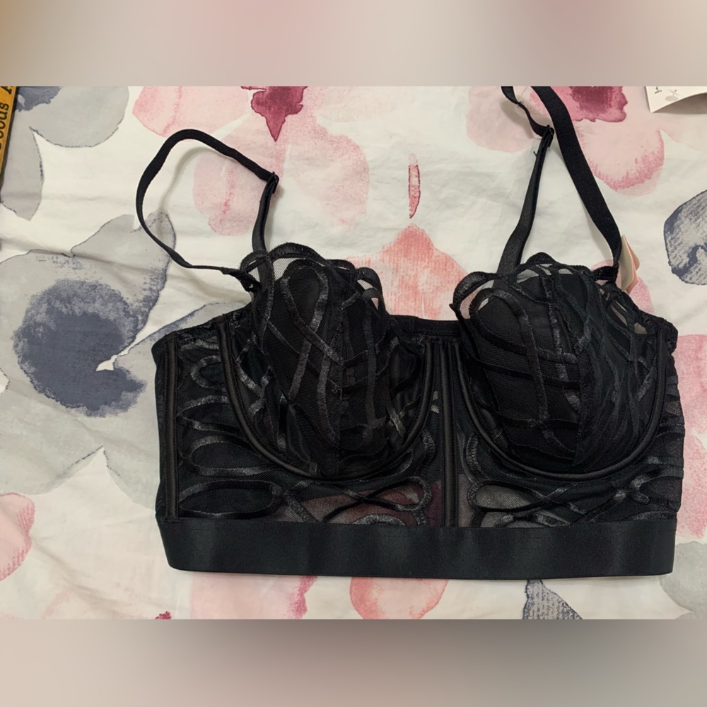 Etam 34D Black Lace Bra lined support sexy lace